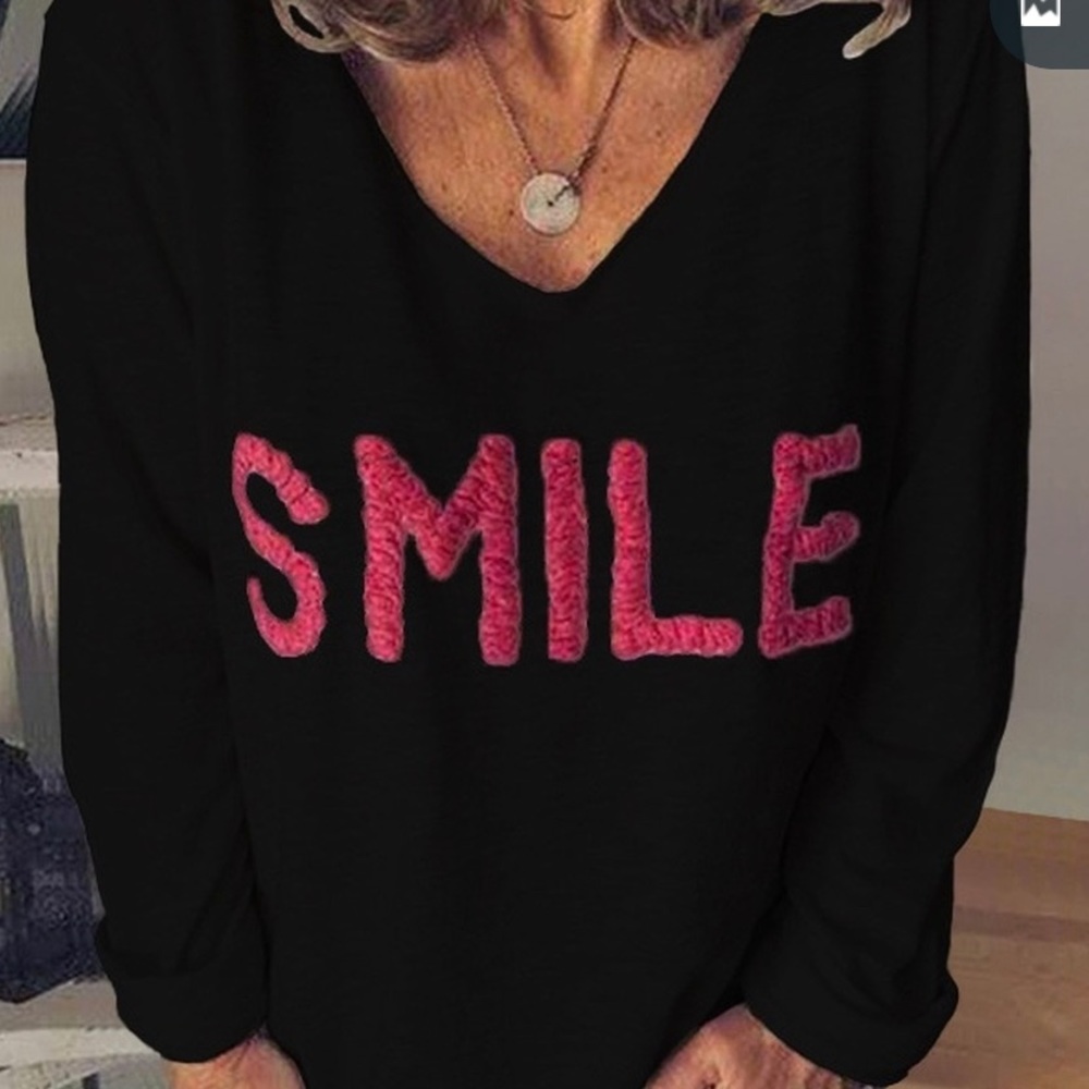 Long Sleeve T-Shirt With lettering  “SMILE”